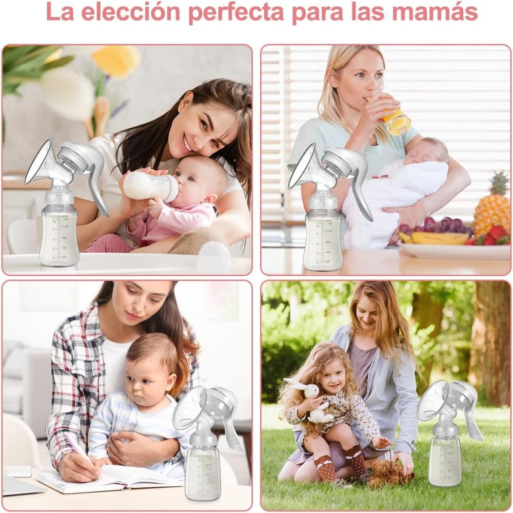 Manual Breast Pump, BPA-Free Breast Pump with Bottle and 10 Breast Milk Storage Bags, Gentle Massage Adjustable Suction Breast Pump and Portable Breast Pump