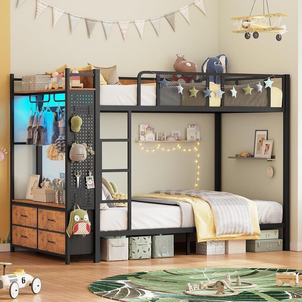 FURRIFIC Metal Bunk Bed with Coat Rack Type Hallway (Brown Black, Individual)