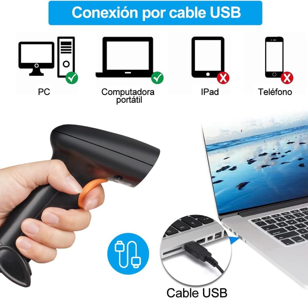 2D 1D QR Barcode Scanner, Barcode Reader with USB Cable Scanner Wired Barcode Compatible with PC and Laptop, Ideal Scanner for Supermarket, Library, Retail Store