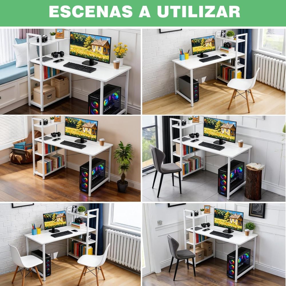 KACOTA Minimalist Desk with 3-Shelf Shelf, Computer Desk, Modern Metal Game Desk, Minimalist Style, Home Office Desks(100D*40W*100H)
