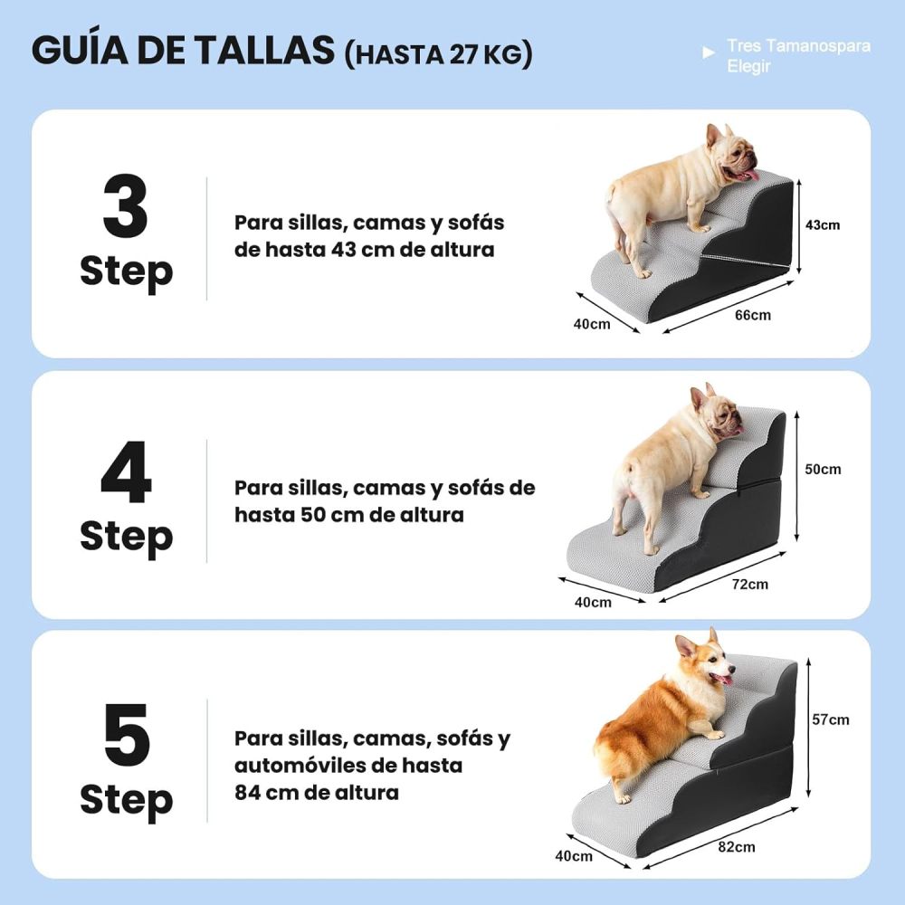 LEQI Dog Ladder, Small Pet Ladder with Zippers, 2 In 1 Convertible, 3 Step Stairs + Ramp for Sofa and Bed, Non-slip and Durable Waterproof Cover