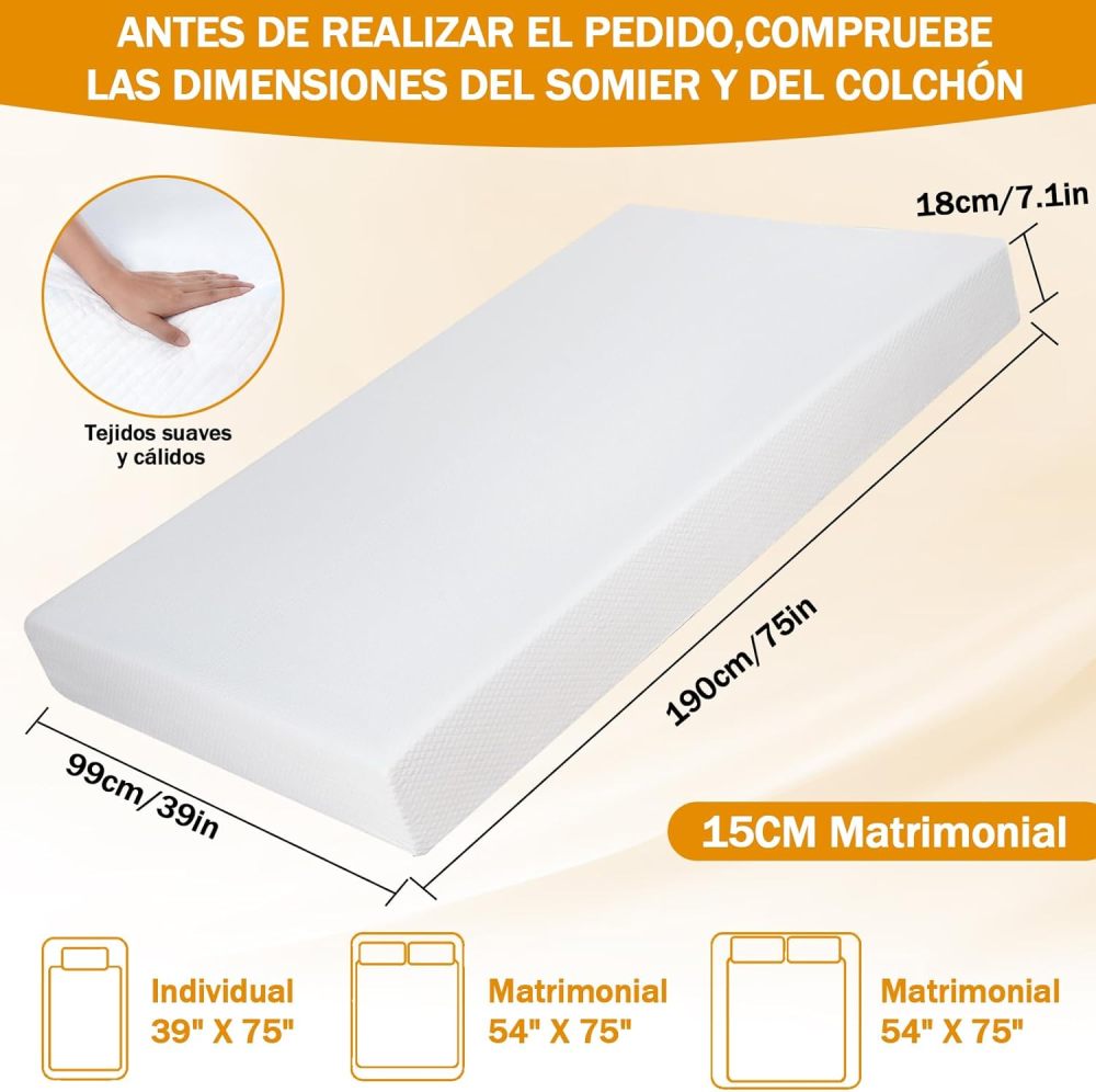 LOKOOY Single Mattress 18cm, Single Mattresses with Cooling Gel, Medium Firmness in Box, Pressure Relief, Fiberglass-Free,99x190 cm