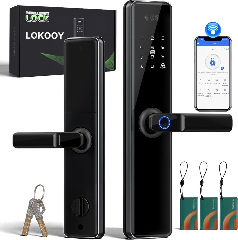 LOKOOY Q6 WIFI Smart Lock, Anti-forcing Alarm, NO GATEWAY NEEDED, 6 Opening Methods, TTLOCK WIFI App/App Bluetooth/Fingerprint/IC Card/Password/Physical Key