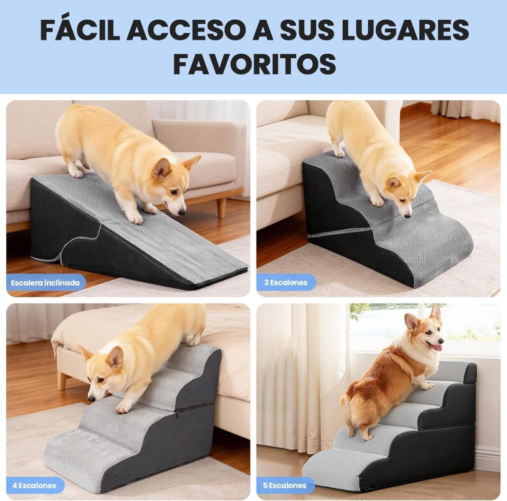 LEQI Dog Ladder, Small Pet Ladder with Zippers, 2 In 1 Convertible, 3 Step Stairs + Ramp for Sofa and Bed, Non-slip and Durable Waterproof Cover