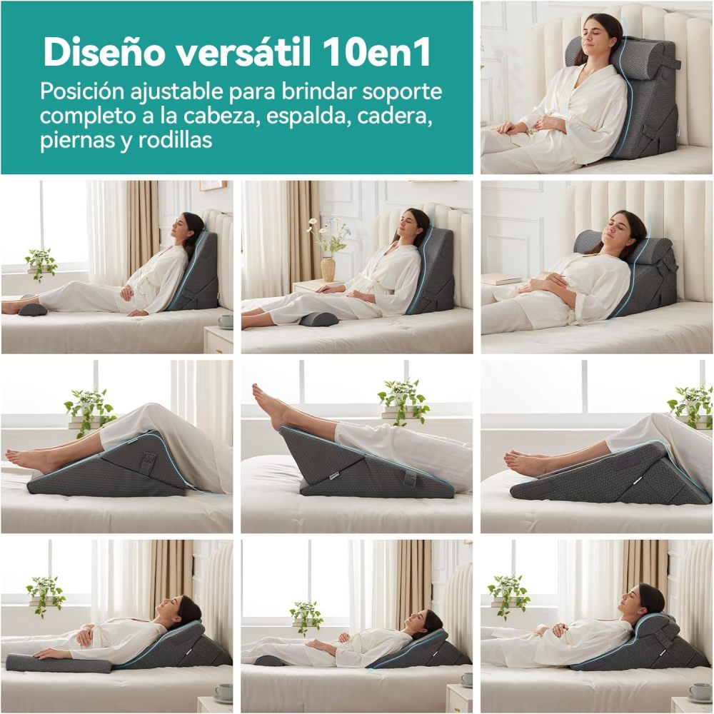 LINGLUCKY Adjustable Anti-Reflux Wedge Pillow with Large Backrest for Bed | Enhanced Memory Foam Triangular Wedge with Washable Cover | Relieves Reflux, Neck, Back & Legs
