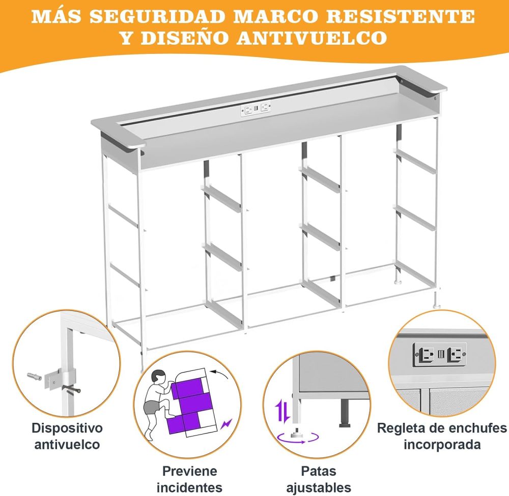 FURRIFIC Chest of Drawers for Bedroom, Dressers and Drawers with 2 Outputs and 2 USB Led Lights, Metal Structure Organizer Furniture with 9 Drawers, Home and Office Storage (White)
