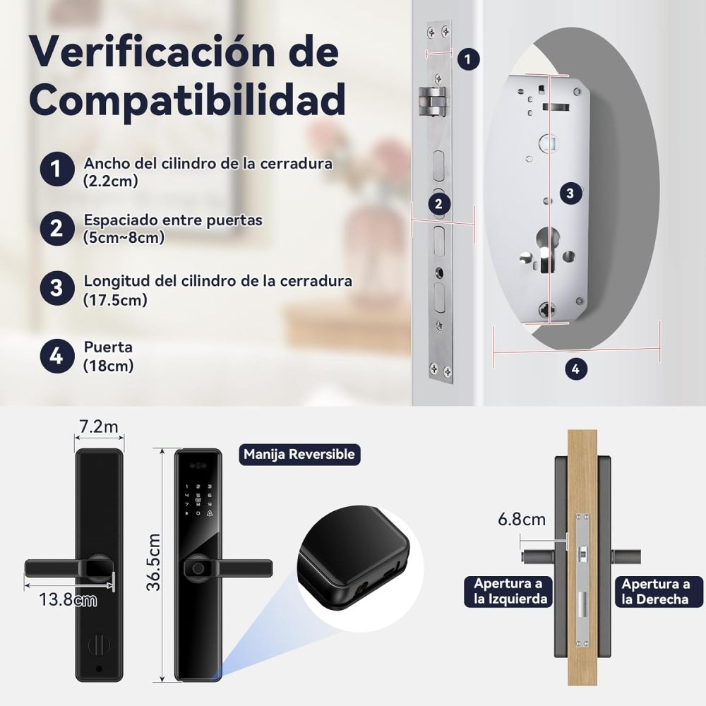 LOKOOY Q6 WIFI Smart Lock, Anti-forcing Alarm, NO GATEWAY NEEDED, 6 Opening Methods, TTLOCK WIFI App/App Bluetooth/Fingerprint/IC Card/Password/Physical Key