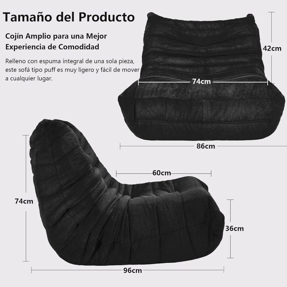 FURRIFIC Puff Memory Foam Armchair with Non-Slip Base, Mini Single Folding Sofa for Adults and Teenagers, Giant Plush Soft Puff Armchair for Reading in Bedroom and Living Room (Black)
