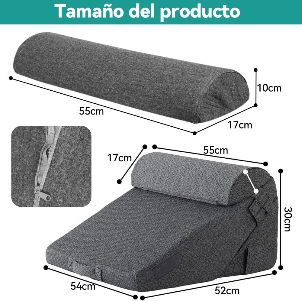 LINGLUCKY Adjustable Anti-Reflux Wedge Pillow with Large Backrest for Bed | Enhanced Memory Foam Triangular Wedge with Washable Cover | Relieves Reflux, Neck, Back & Legs