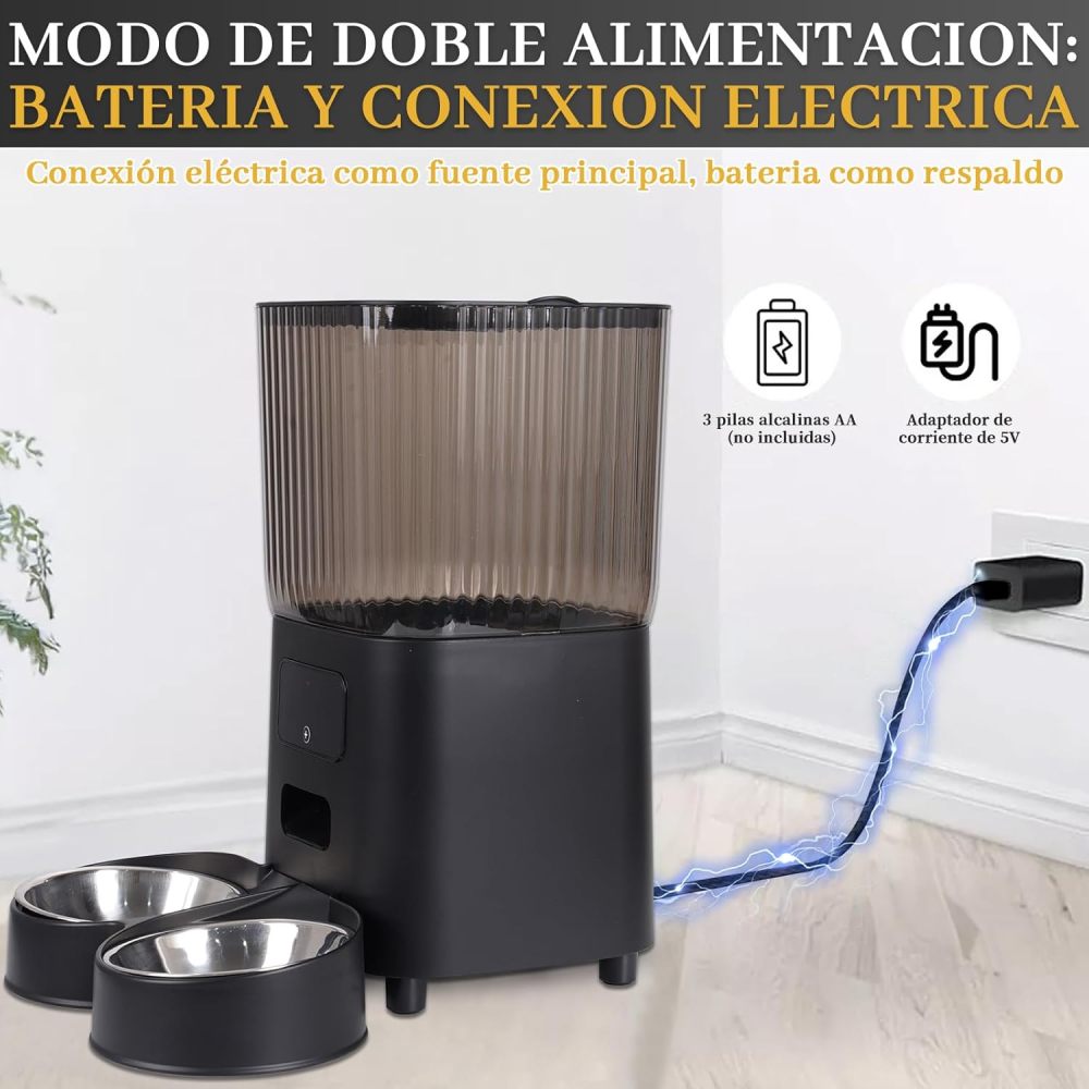 LOKOOY Pet Feeder Model WiFi Black,2 Stainless Steel Bowl,Timing,Food Dispenser,Intelligent Programmed and Dosed Feeding,Suitable for Food 5-15mm (Black)