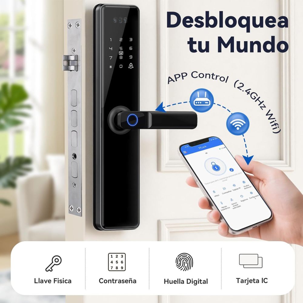 LOKOOY Q6 WIFI Smart Lock, Anti-forcing Alarm, NO GATEWAY NEEDED, 6 Opening Methods, TTLOCK WIFI App/App Bluetooth/Fingerprint/IC Card/Password/Physical Key