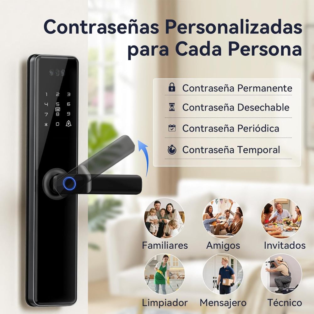 LOKOOY Q6 WIFI Smart Lock, Anti-forcing Alarm, NO GATEWAY NEEDED, 6 Opening Methods, TTLOCK WIFI App/App Bluetooth/Fingerprint/IC Card/Password/Physical Key