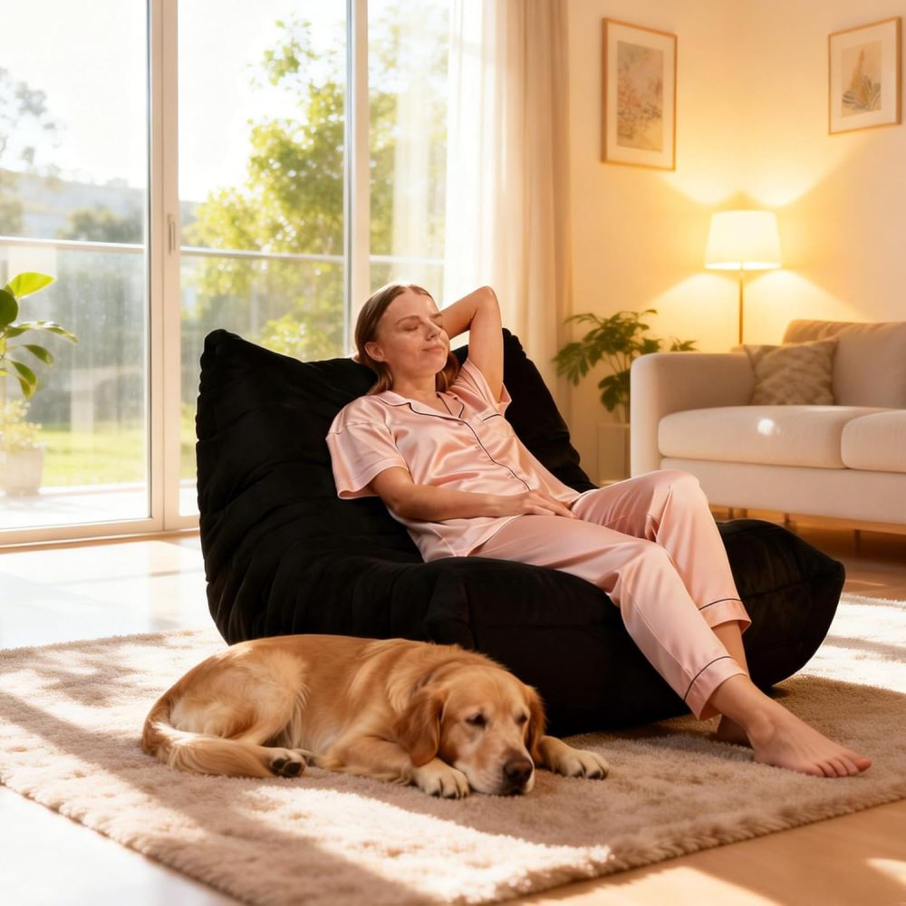 FURRIFIC Puff Memory Foam Armchair with Non-Slip Base, Mini Single Folding Sofa for Adults and Teenagers, Giant Plush Soft Puff Armchair for Reading in Bedroom and Living Room (Black)