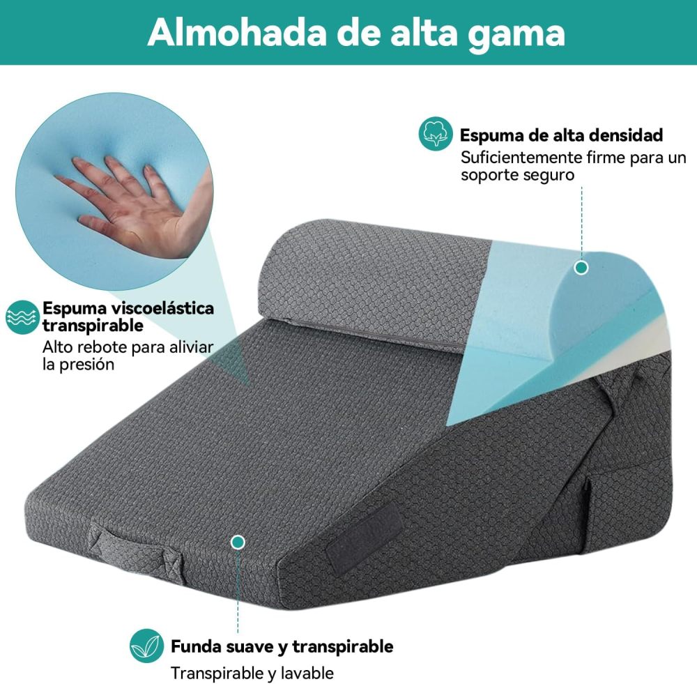 LINGLUCKY Adjustable Anti-Reflux Wedge Pillow with Large Backrest for Bed | Enhanced Memory Foam Triangular Wedge with Washable Cover | Relieves Reflux, Neck, Back & Legs