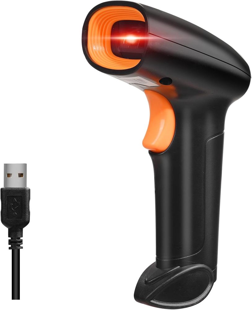 2D 1D QR Barcode Scanner, Barcode Reader with USB Cable Scanner Wired Barcode Compatible with PC and Laptop, Ideal Scanner for Supermarket, Library, Retail Store