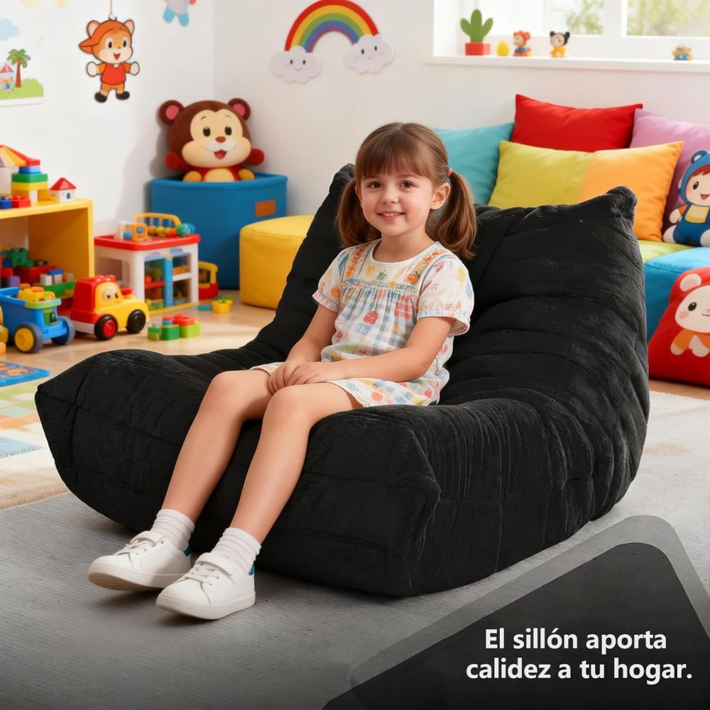 FURRIFIC Puff Memory Foam Armchair with Non-Slip Base, Mini Single Folding Sofa for Adults and Teenagers, Giant Plush Soft Puff Armchair for Reading in Bedroom and Living Room (Black)