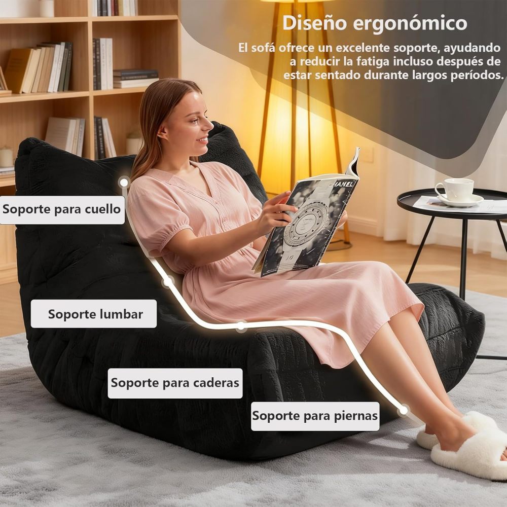 FURRIFIC Puff Memory Foam Armchair with Non-Slip Base, Mini Single Folding Sofa for Adults and Teenagers, Giant Plush Soft Puff Armchair for Reading in Bedroom and Living Room (Black)