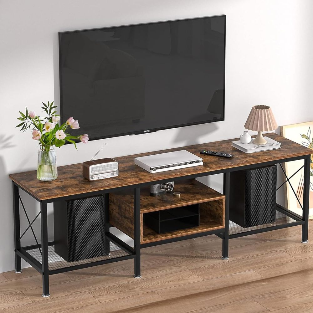 160cm Modern 75/70/65 Inch TV Stand with Power Strip, 160cm 3-Level TV Table (4 Outputs and 2 USB Ports), Entertainment Center, for Living Room, Bedroom, Dark Brown