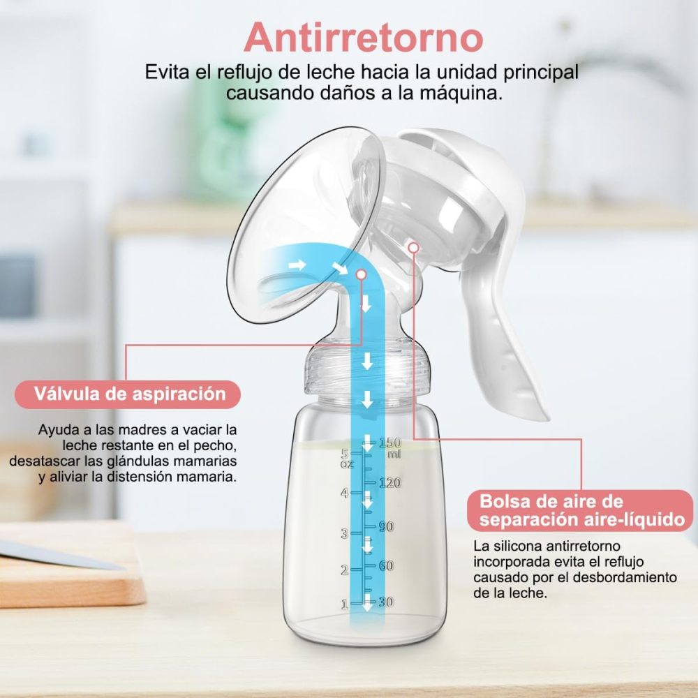 Manual Breast Pump, BPA-Free Breast Pump with Bottle and 10 Breast Milk Storage Bags, Gentle Massage Adjustable Suction Breast Pump and Portable Breast Pump