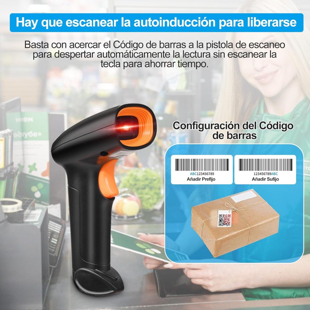 2D 1D QR Barcode Scanner, Barcode Reader with USB Cable Scanner Wired Barcode Compatible with PC and Laptop, Ideal Scanner for Supermarket, Library, Retail Store
