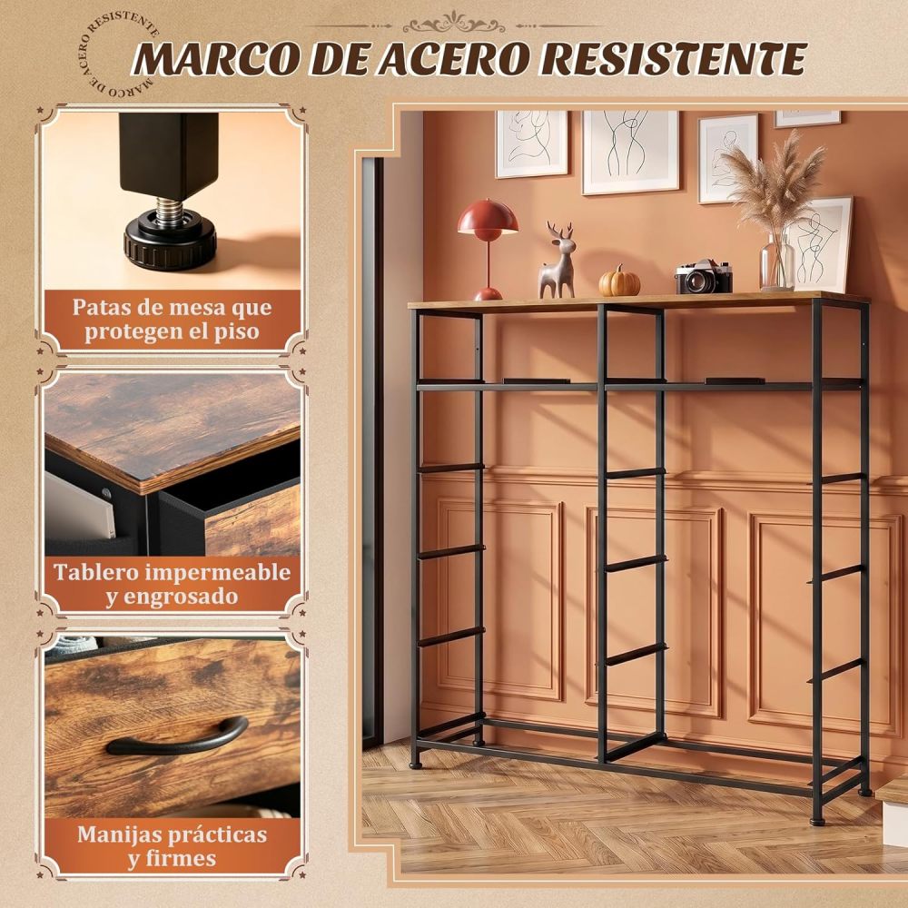 FURRIFIC Bedroom Dresser, with 12 Fabric Drawers, Side Pocket and Resistant Steel Structure, Clothes Organizer Furniture, Brown