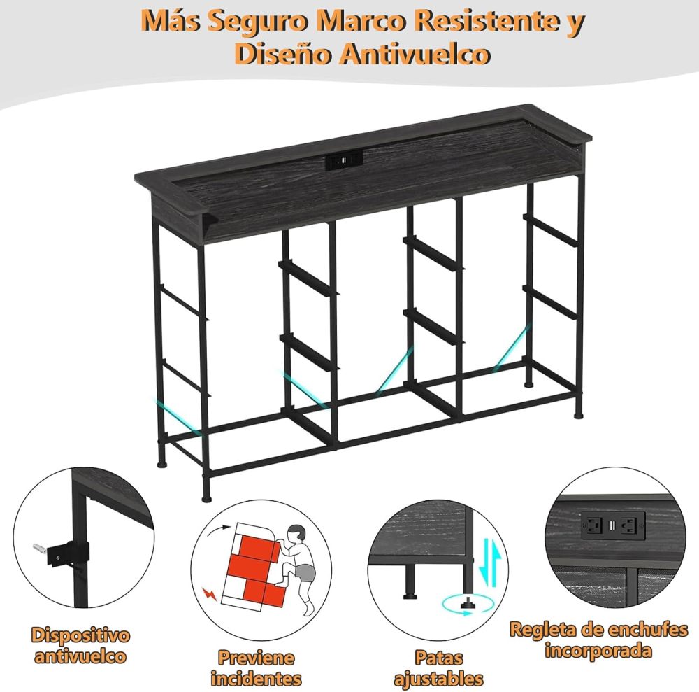 FURRIFIC Chest of Drawers for Bedroom, Dressers and Drawers with 2 Outlets and 2 USB Led Lights, Bedroom Dresser with 9 Drawers, Metal Structure Organizer, Home and Office Storage