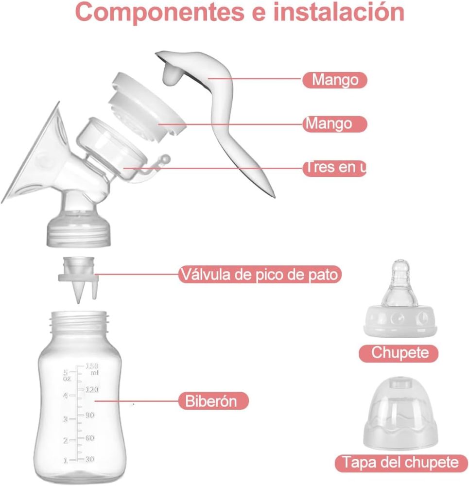 Manual Breast Pump, BPA-Free Breast Pump with Bottle and 10 Breast Milk Storage Bags, Gentle Massage Adjustable Suction Breast Pump and Portable Breast Pump