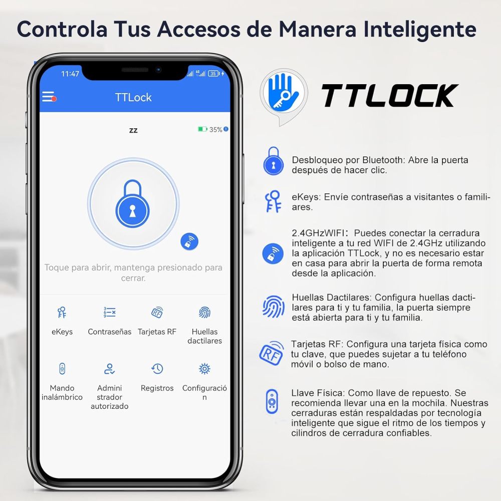 LOKOOY Q6 WIFI Smart Lock, Anti-forcing Alarm, NO GATEWAY NEEDED, 6 Opening Methods, TTLOCK WIFI App/App Bluetooth/Fingerprint/IC Card/Password/Physical Key