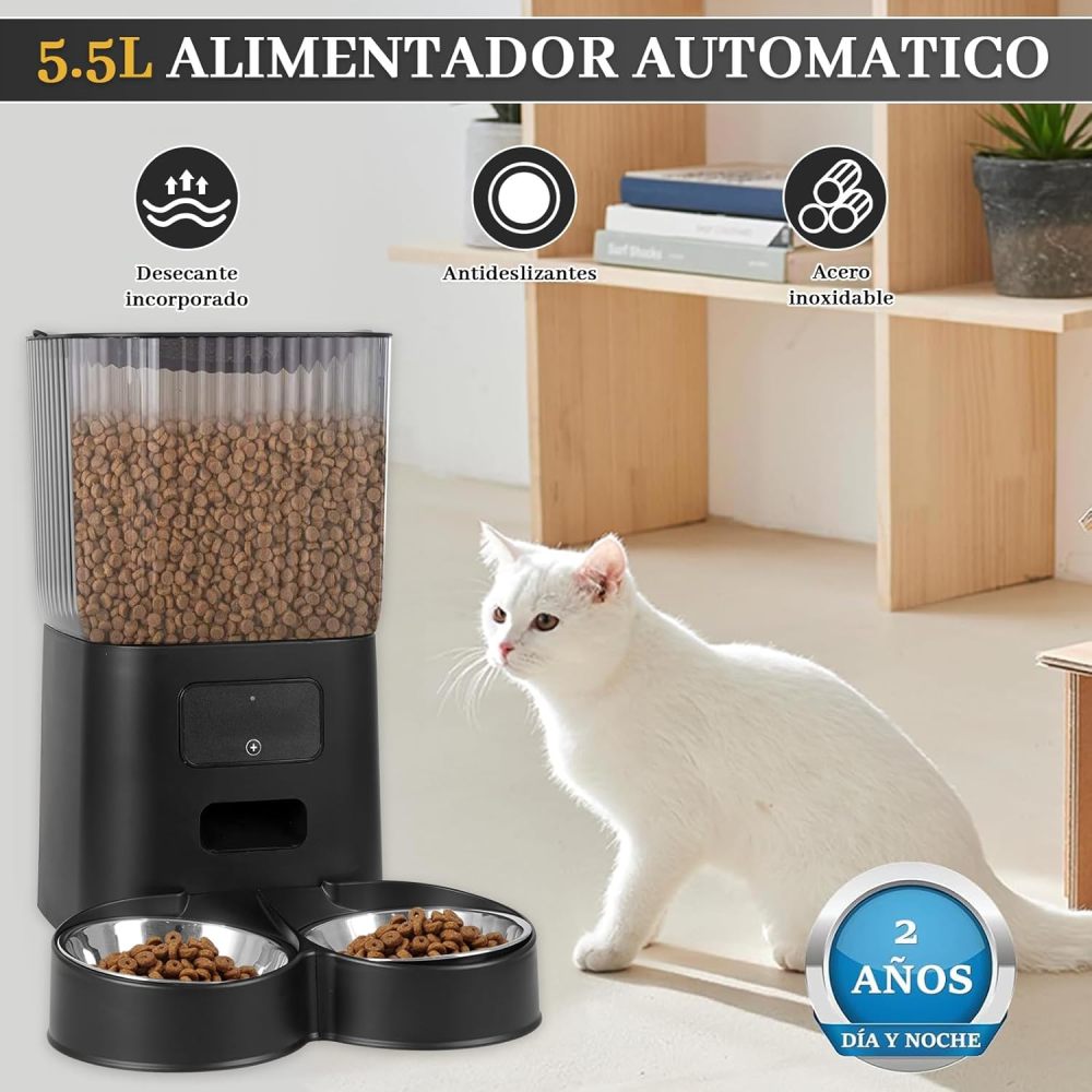 LOKOOY Pet Feeder Model WiFi Black,2 Stainless Steel Bowl,Timing,Food Dispenser,Intelligent Programmed and Dosed Feeding,Suitable for Food 5-15mm (Black)