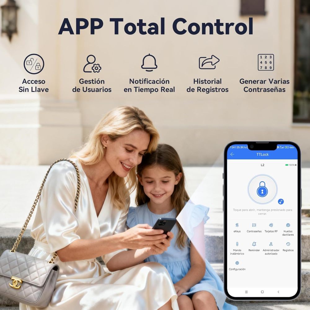 LOKOOY Q6 WIFI Smart Lock, Anti-forcing Alarm, NO GATEWAY NEEDED, 6 Opening Methods, TTLOCK WIFI App/App Bluetooth/Fingerprint/IC Card/Password/Physical Key