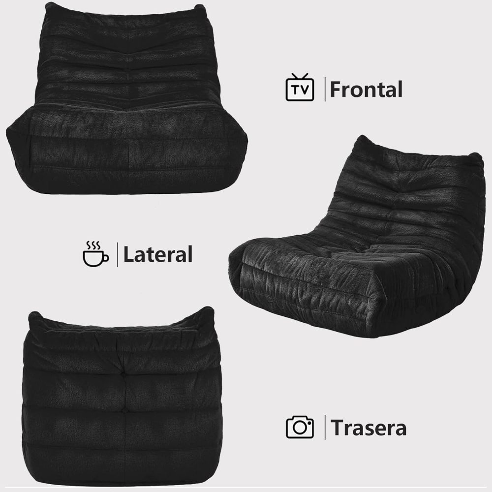 FURRIFIC Puff Memory Foam Armchair with Non-Slip Base, Mini Single Folding Sofa for Adults and Teenagers, Giant Plush Soft Puff Armchair for Reading in Bedroom and Living Room (Black)