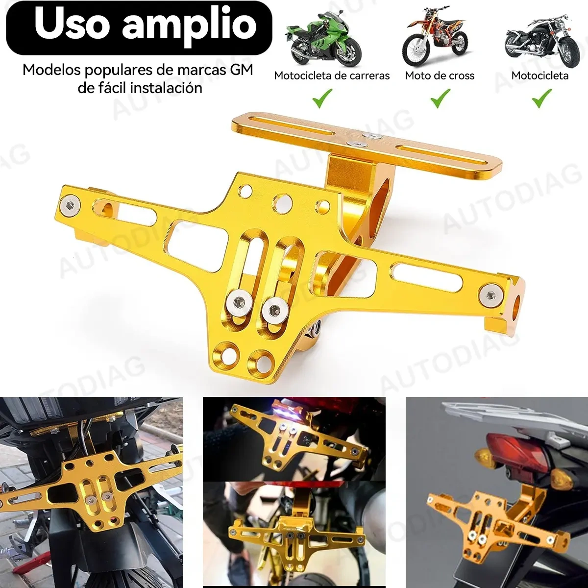 Universal Adjustable Motorcycle License Plate Holder With Light and Screw