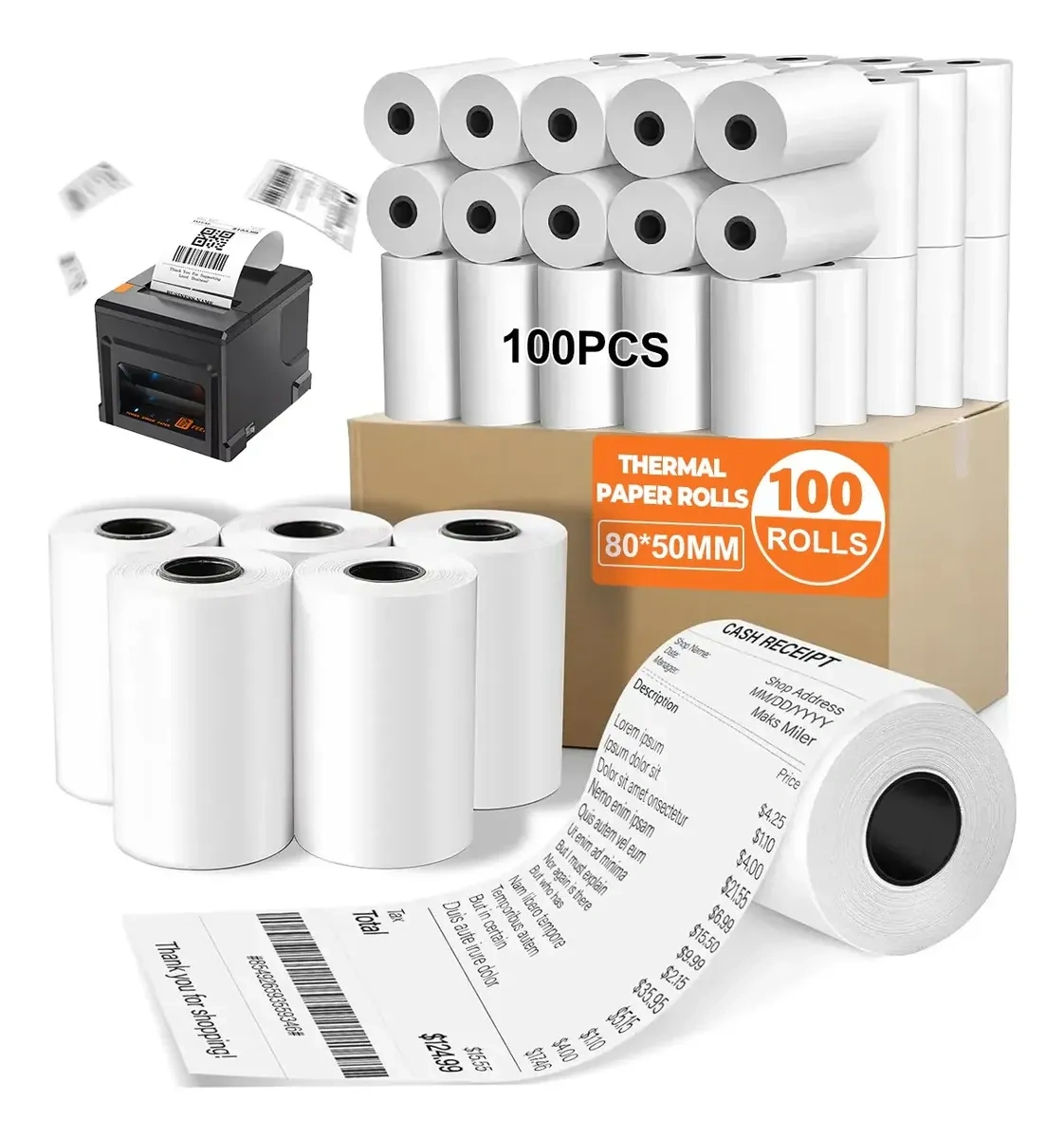 100 Rolls Thermal Paper 80x50mm For 80mm Printer