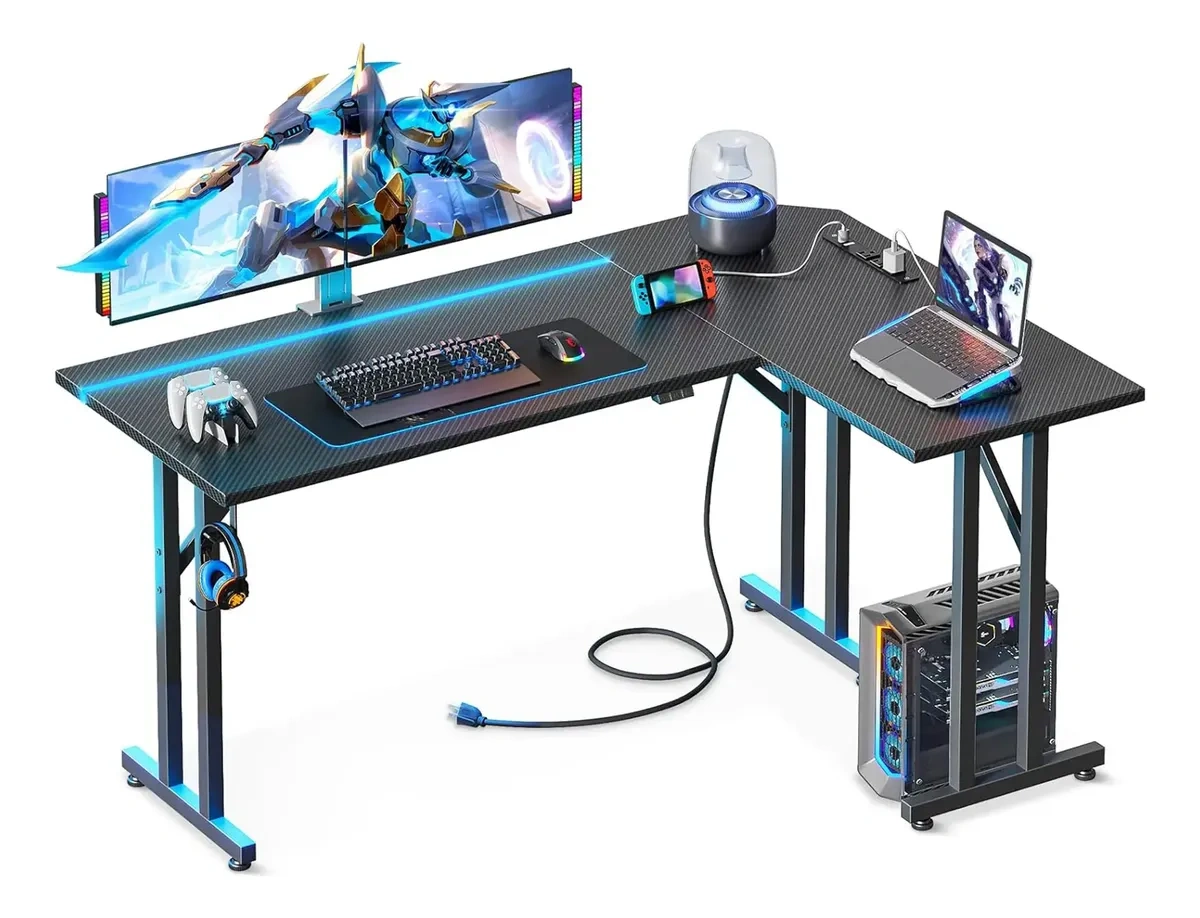 L-Shaped Gaming Desk with LED Lights