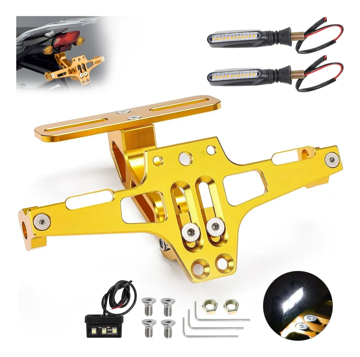 Universal Adjustable Motorcycle License Plate Holder With Light and Screw