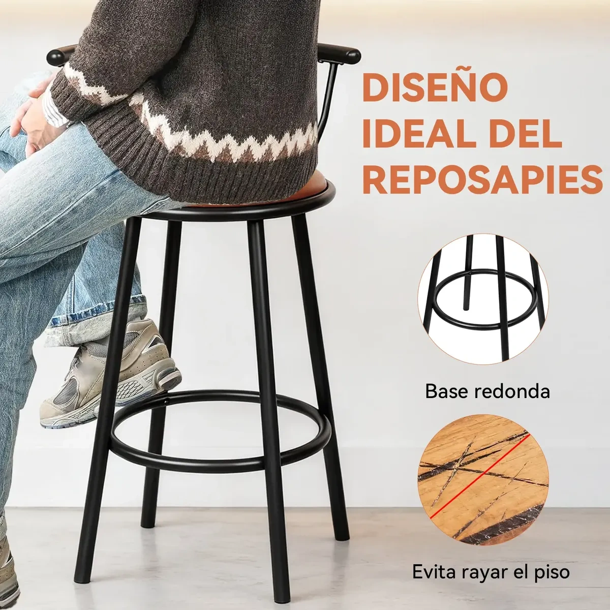 Set of 2 Swivel Bar Stools with Backrest