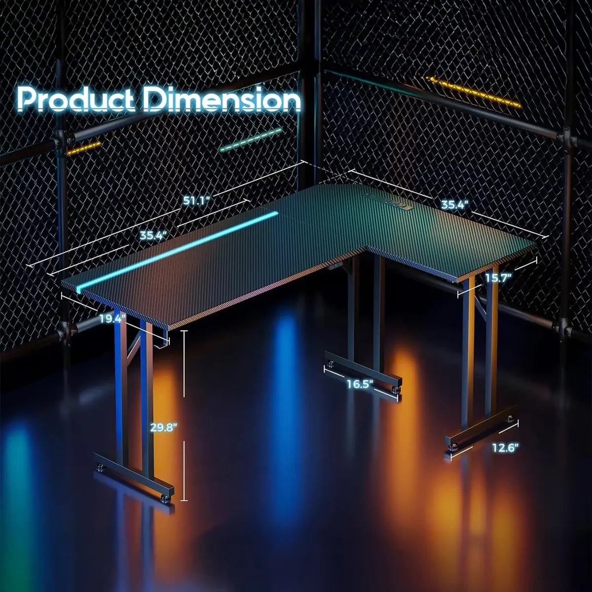 L-Shaped Gaming Desk with LED Lights