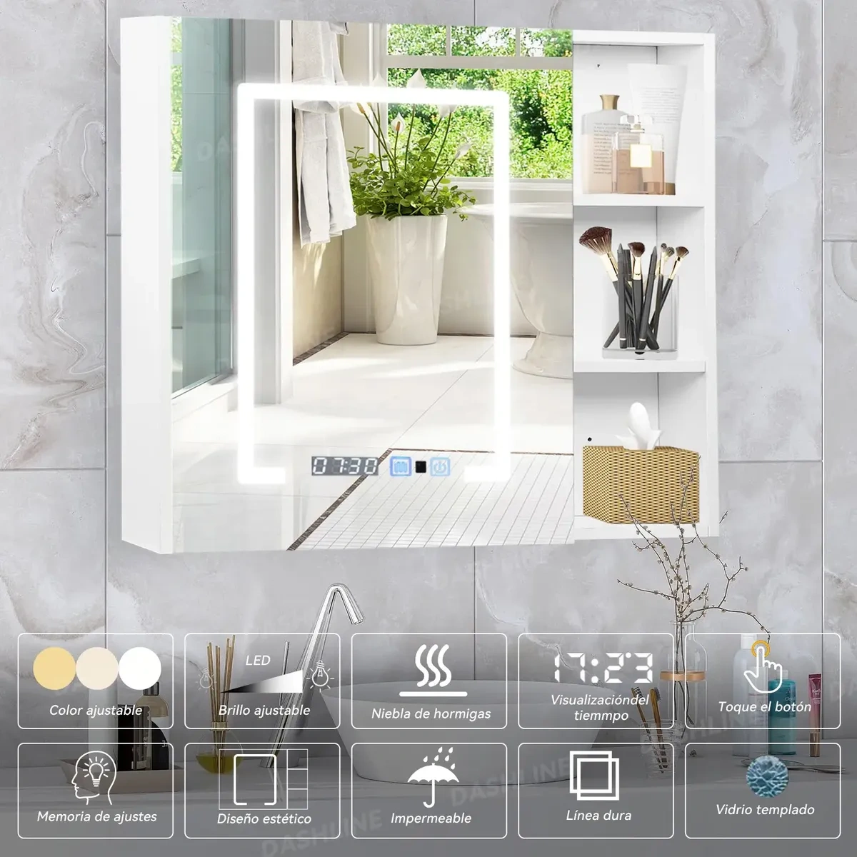 Dashline®mirror with Led Light Touch Furniture 3mode Anti-fog65x80