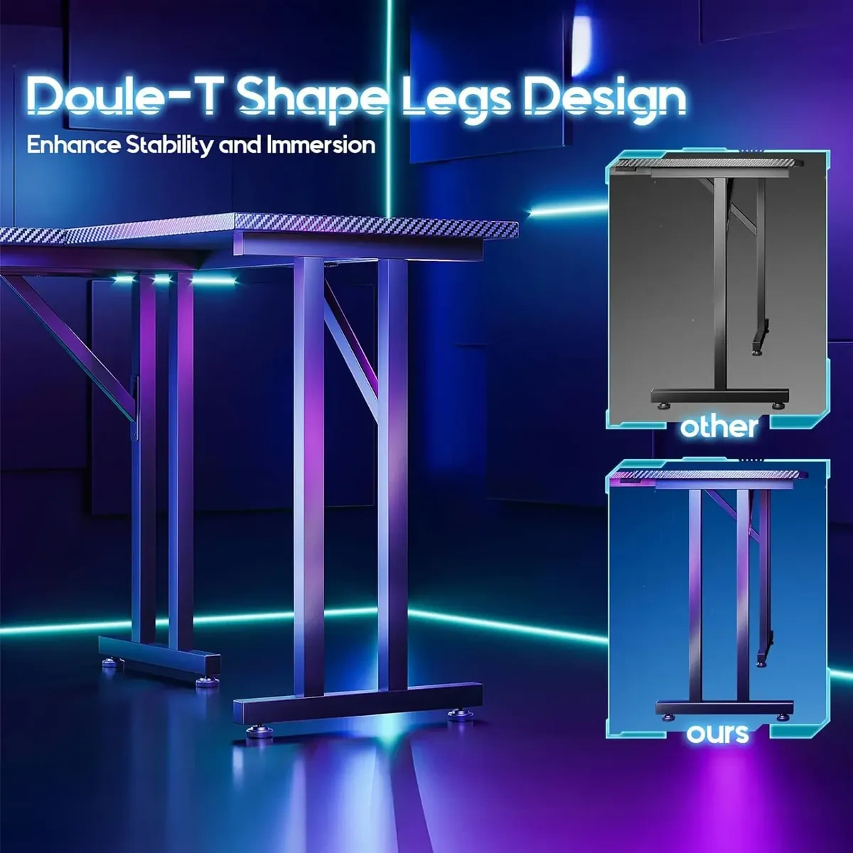L-Shaped Gaming Desk with LED Lights