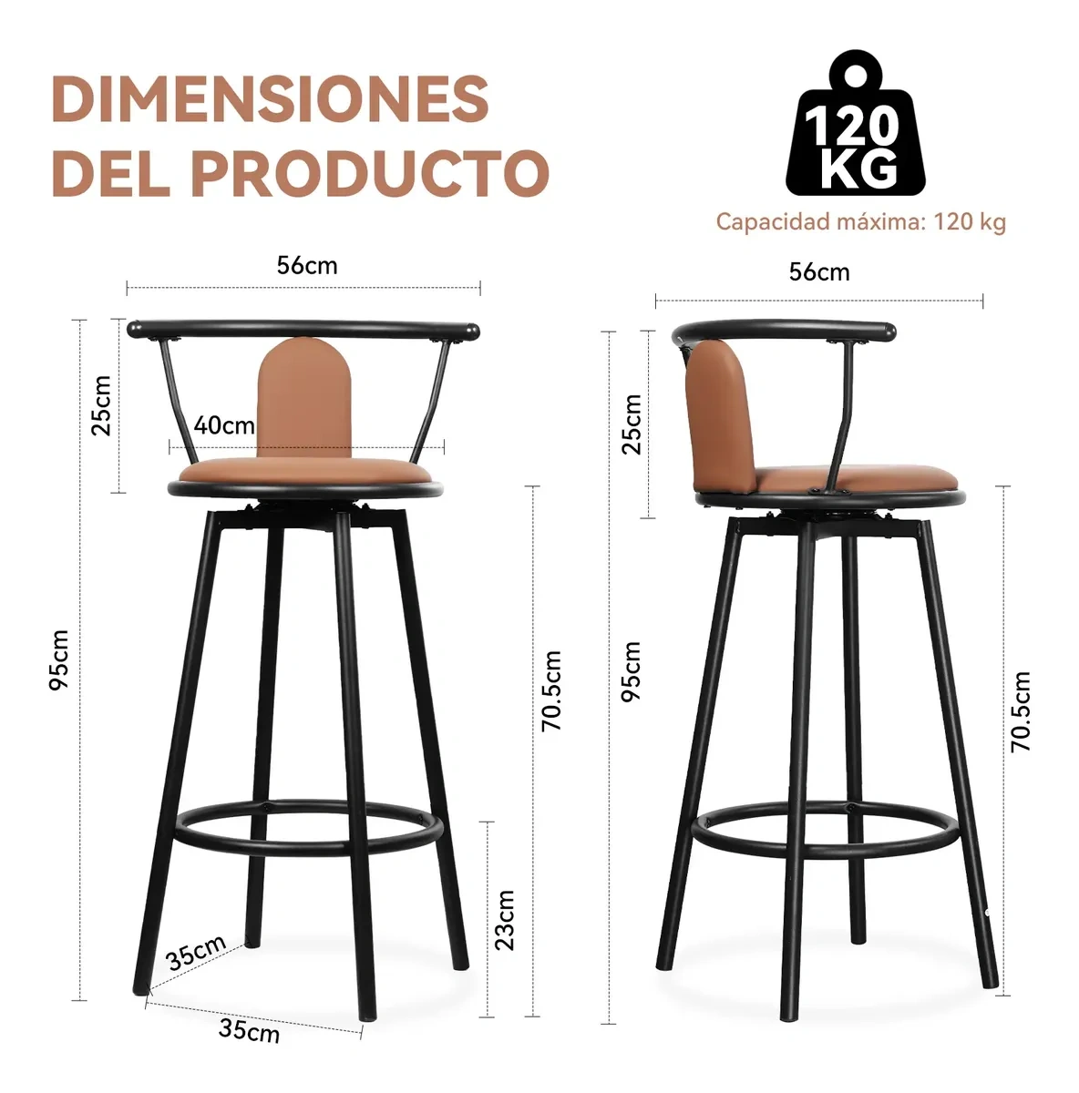 Set of 2 Swivel Bar Stools with Backrest