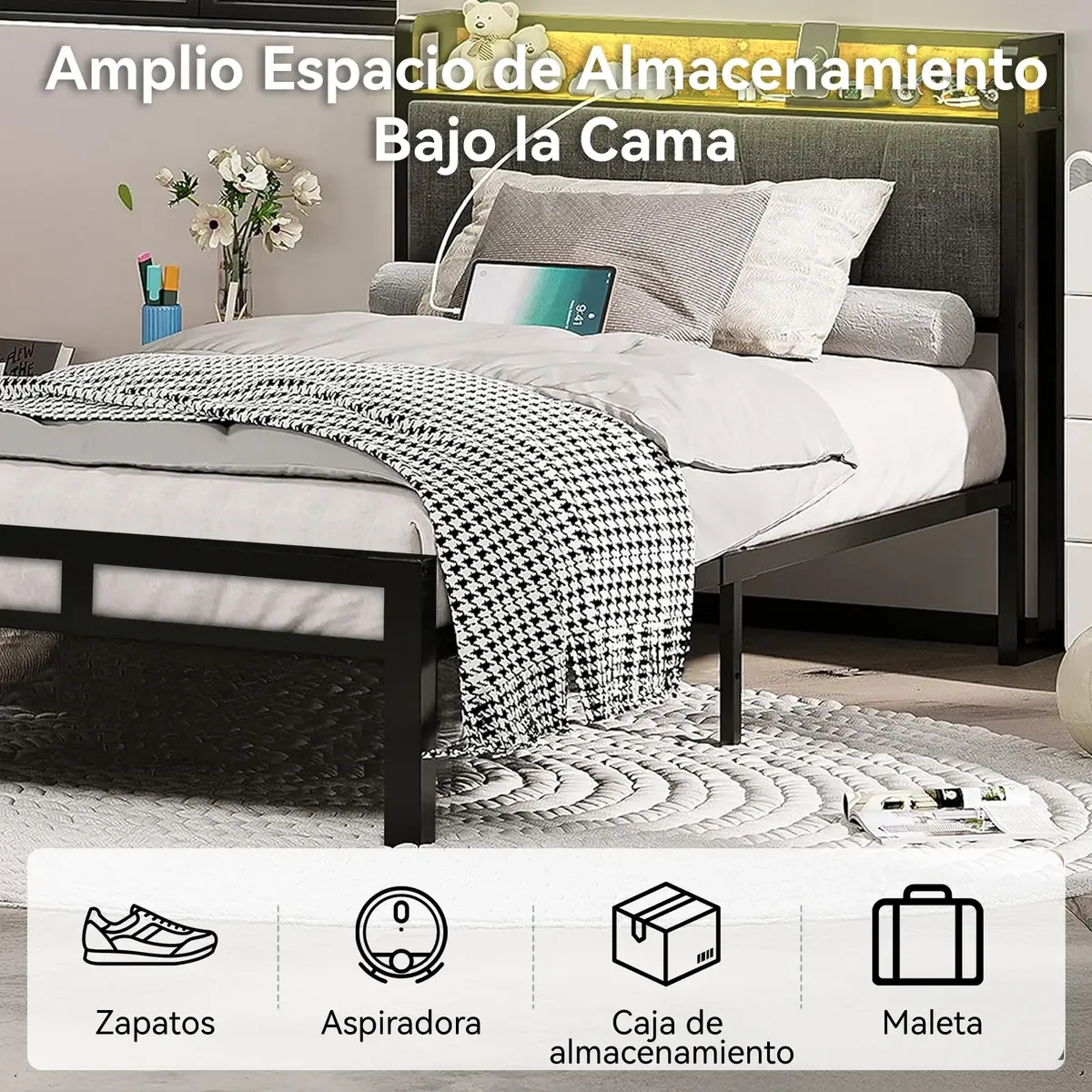 Single Bed Bases With Led Light Storage Headboard
