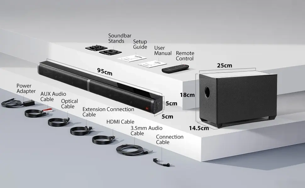 Home Theater 100w Sound Bar and Subwoofer with Bluetooth