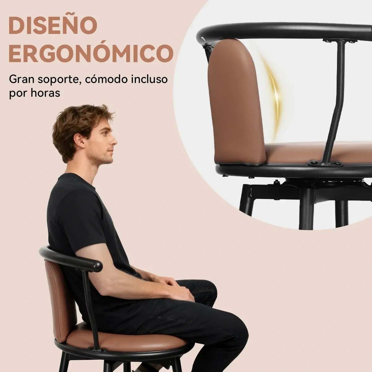 Set of 2 Swivel Bar Stools with Backrest