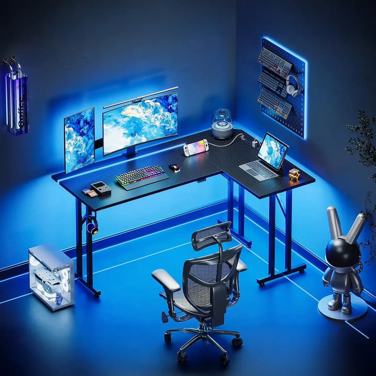 L-Shaped Gaming Desk with LED Lights