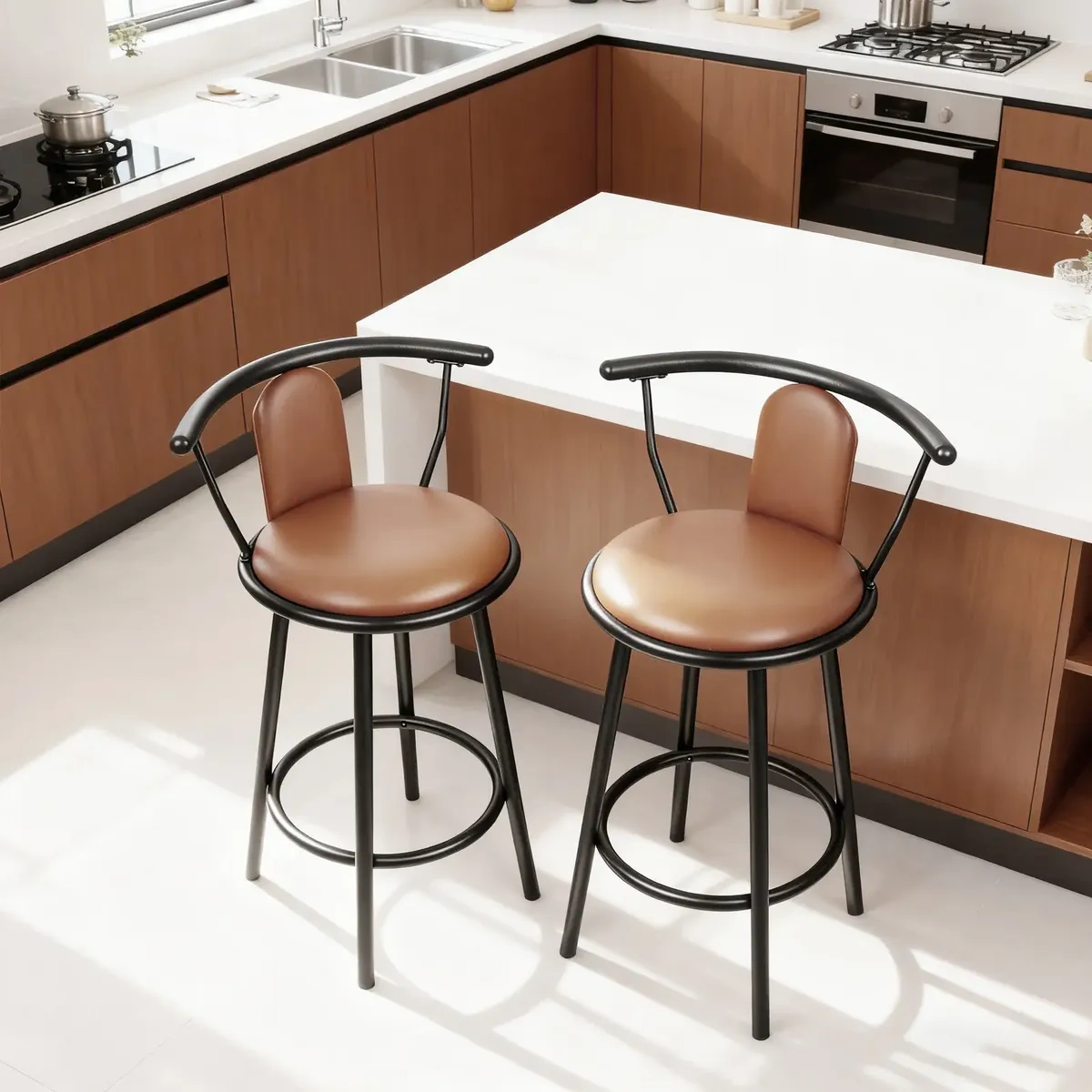 Set of 2 Swivel Bar Stools with Backrest