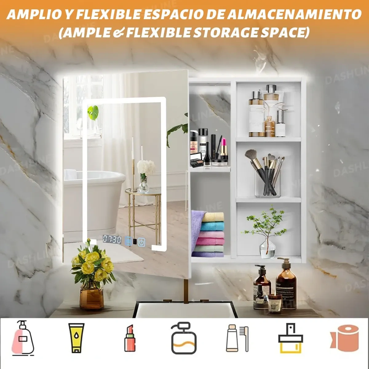 Dashline®mirror with Led Light Touch Furniture 3mode Anti-fog65x80
