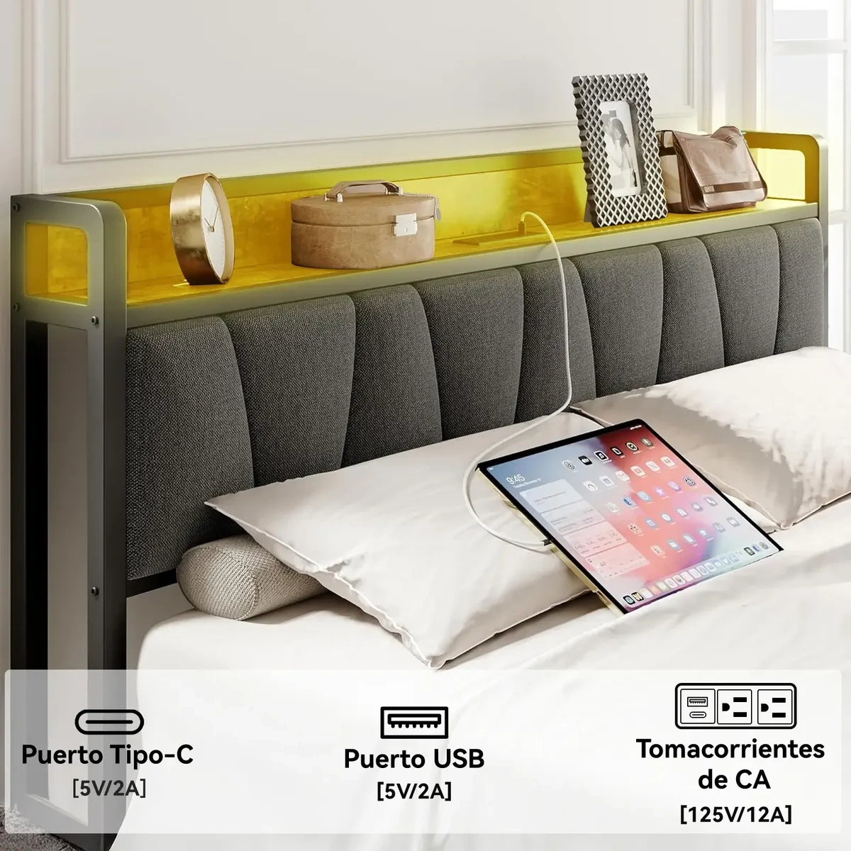 Single Bed Bases With Led Light Storage Headboard
