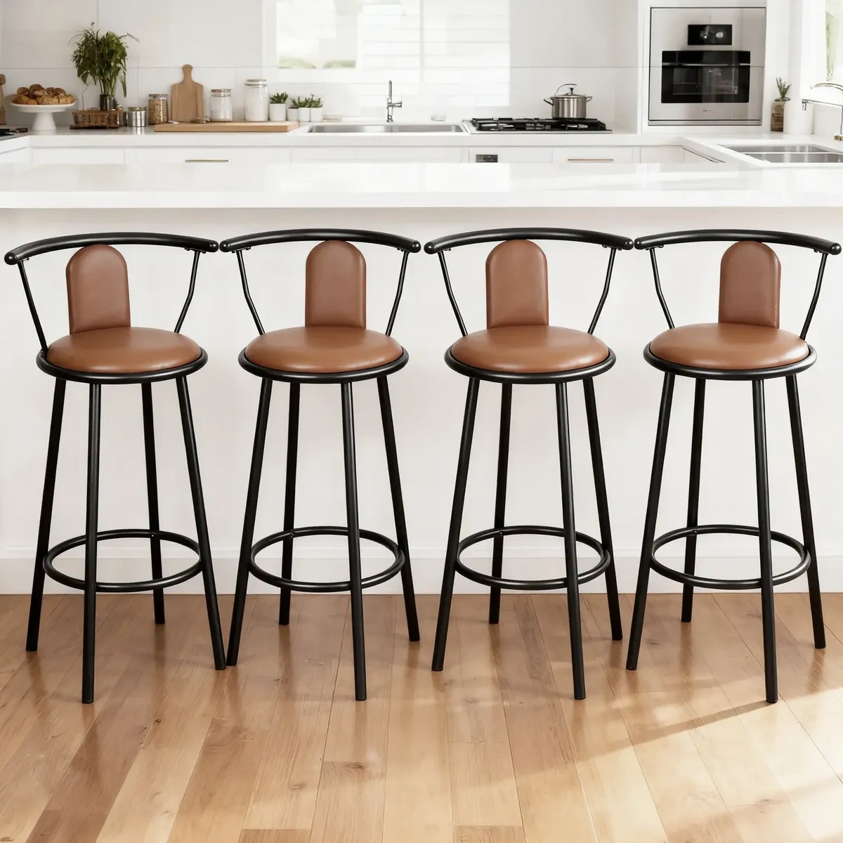 Set of 2 Swivel Bar Stools with Backrest
