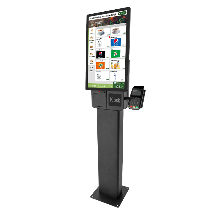 18.5'' or 23.8'' Fanelss Aluminum Alloy Floor Standing Self Service Kiosk for Restaurant and Supermarket