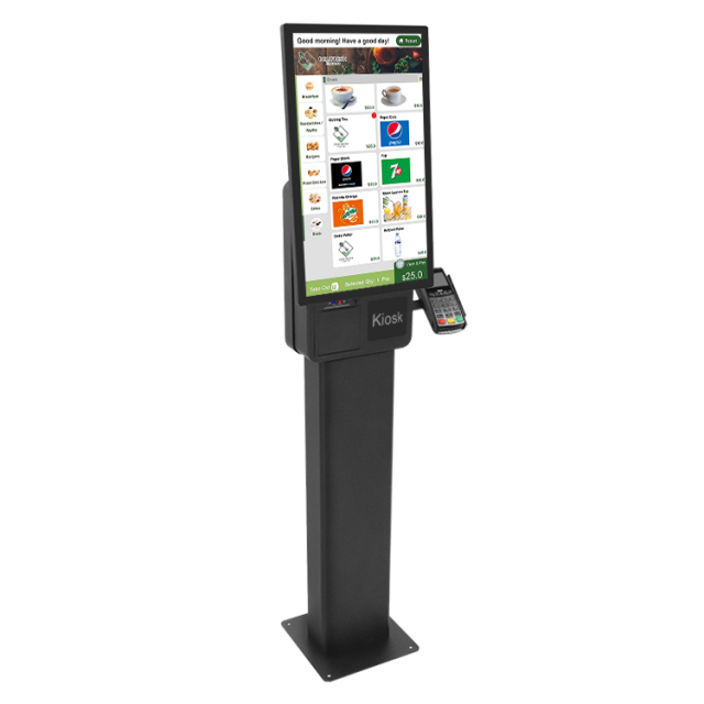 18.5'' or 23.8'' Fanelss Aluminum Alloy Floor Standing Self Service Kiosk for Restaurant and Supermarket